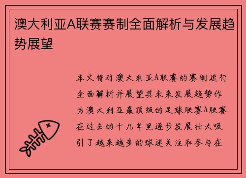 澳大利亚A联赛赛制全面解析与发展趋势展望
